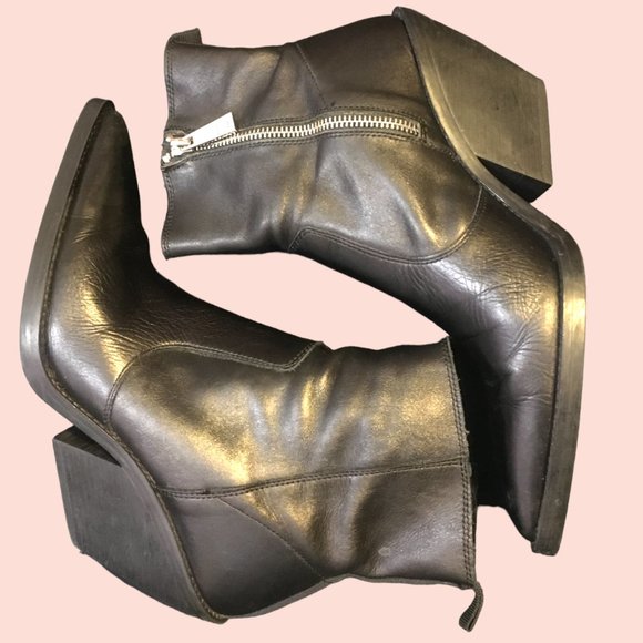 Zara Shoes Zara Western Ankle Boots Black Leather Zipup Slanted